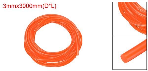 3mm Dia 3 Meters 10ft Long Polyurethane Round Belts Smooth Surface Orange