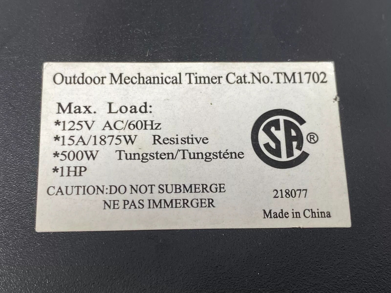WOODS TM1702 Outdoor Heavy Duty Timer 24Hr. 125VAC/60Hz. 15/1875W USED & TESTED