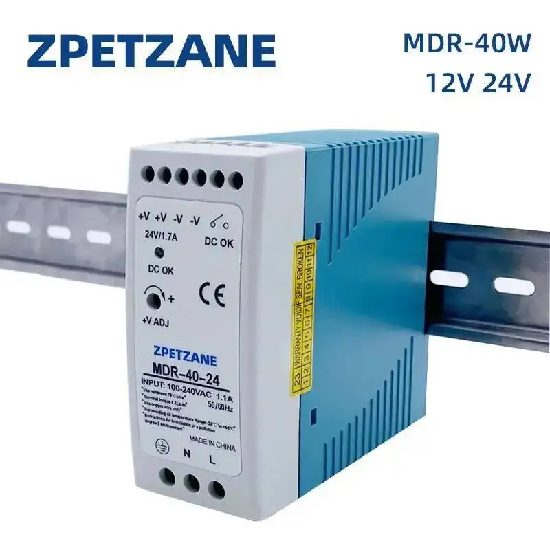 MDR-40W 60W DIN Rail Switching Power Supply SMPS 47-63Hz AC to DC 12V 24V Source