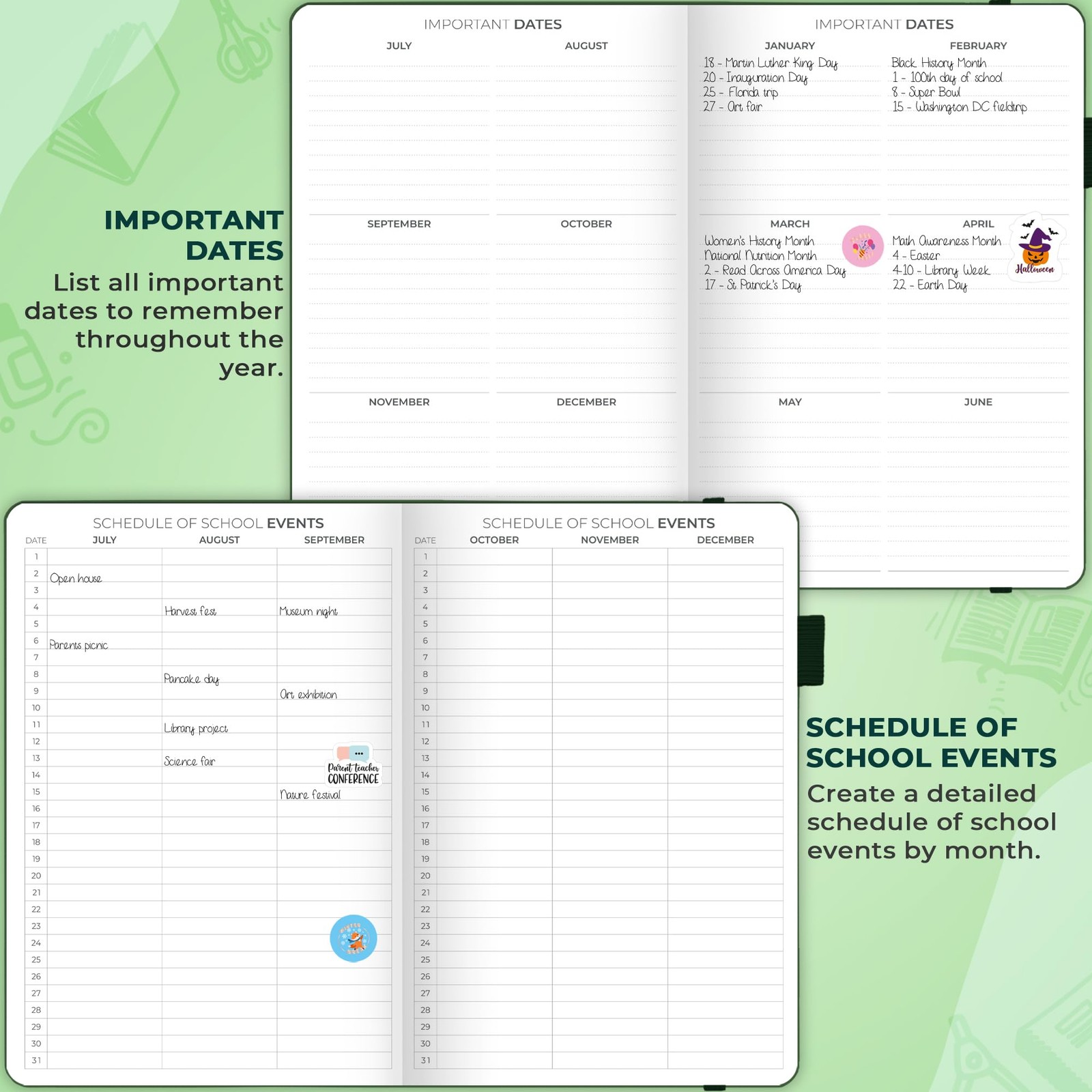 Clever Fox Teacher Planner – School Year A5 (5.8» x 8.3»), Dark Green