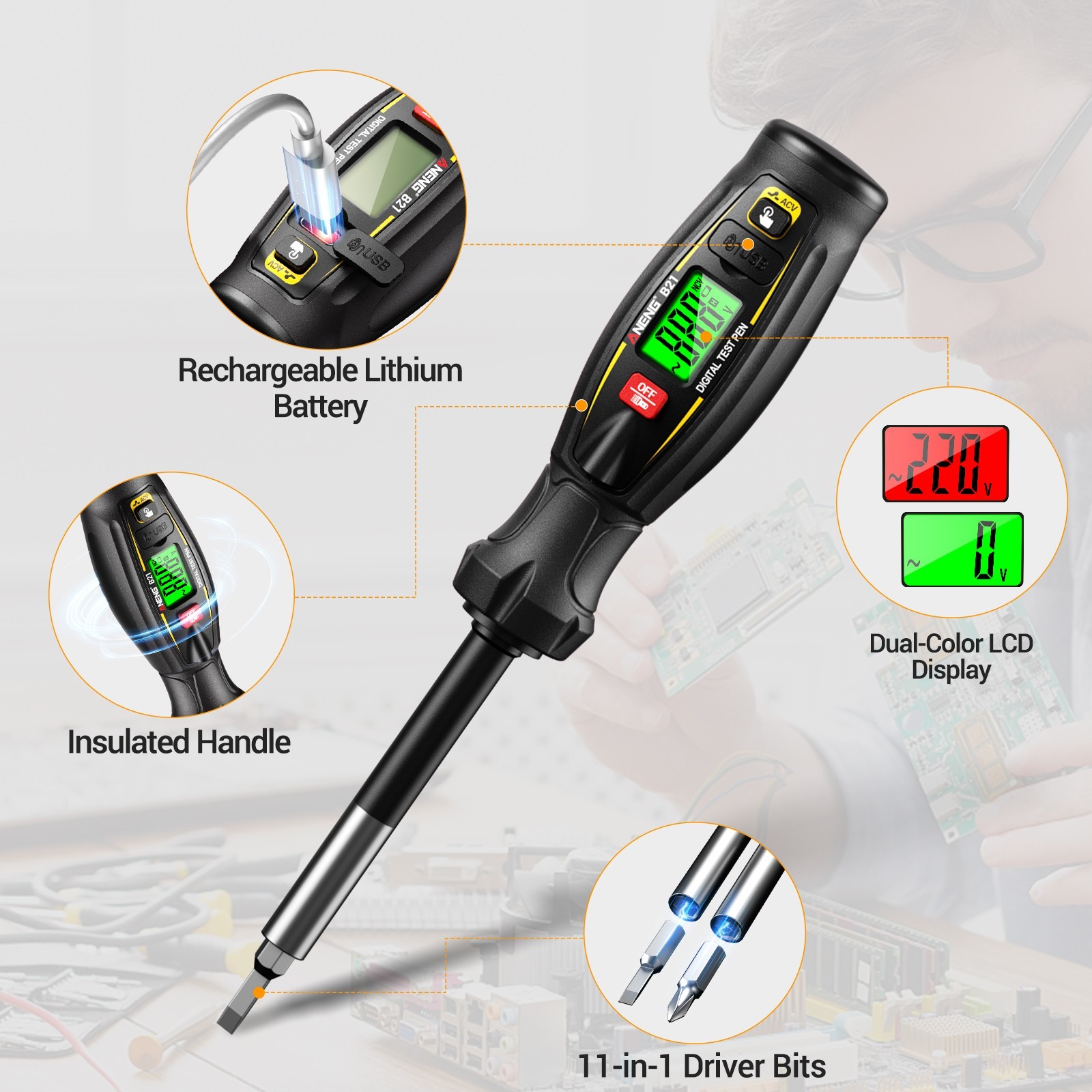 ANENG True RMS Digital Multimeter 6000 Counts Auto Range Kit with Voltage Tester