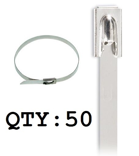 50 Ty-Rap 302/304 Stainless Steel High Strength Cable Ties 14.2″ x 7.75mm 450lb