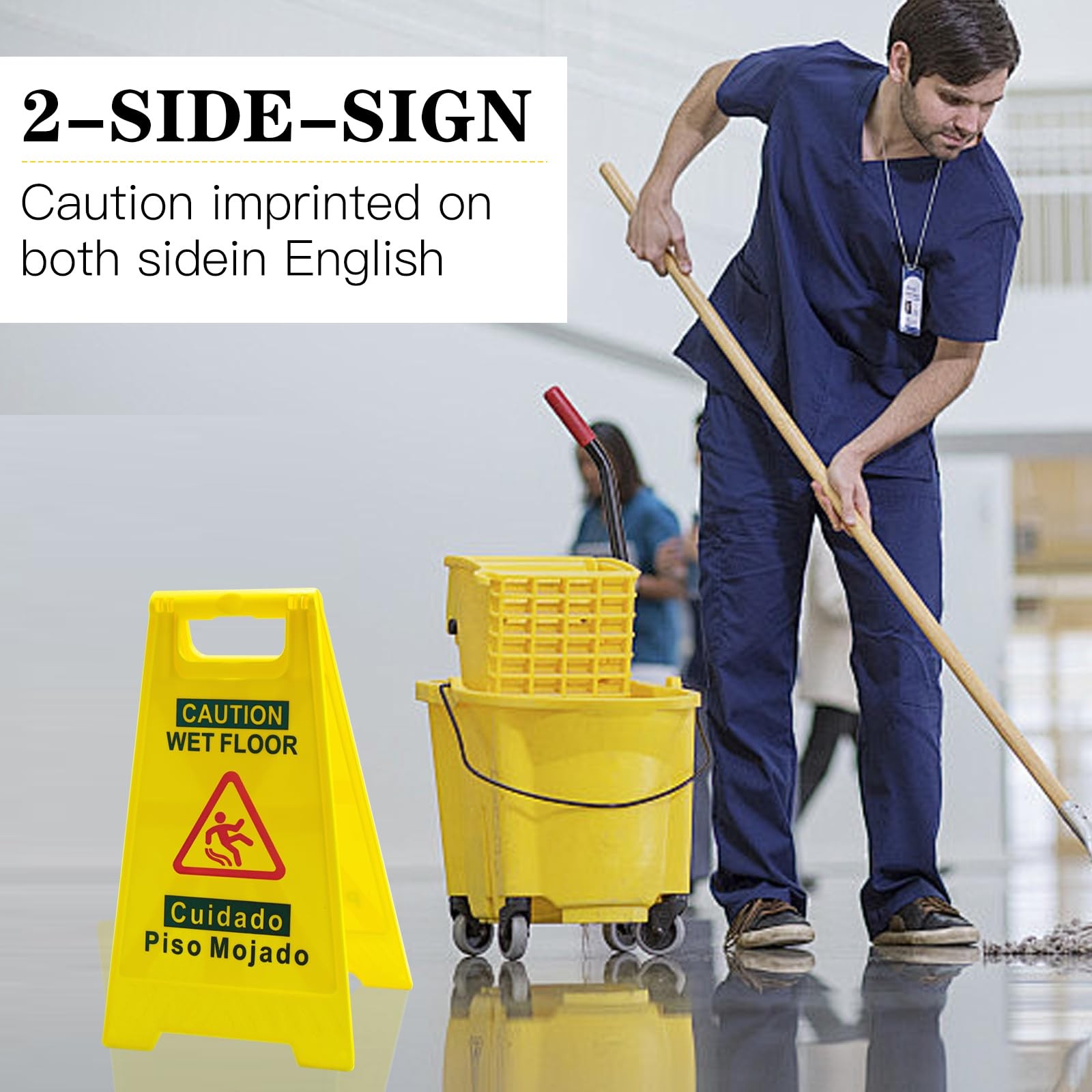 2-Pack Caution Wet Floor Sign, 17.5″ Height, Bright Yellow, Double-Sided Folding