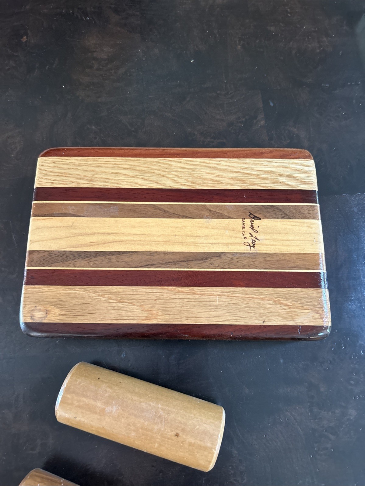 Vintage Hardwood Creations Mail Holder David Levy Davis CA Striped Wood Design