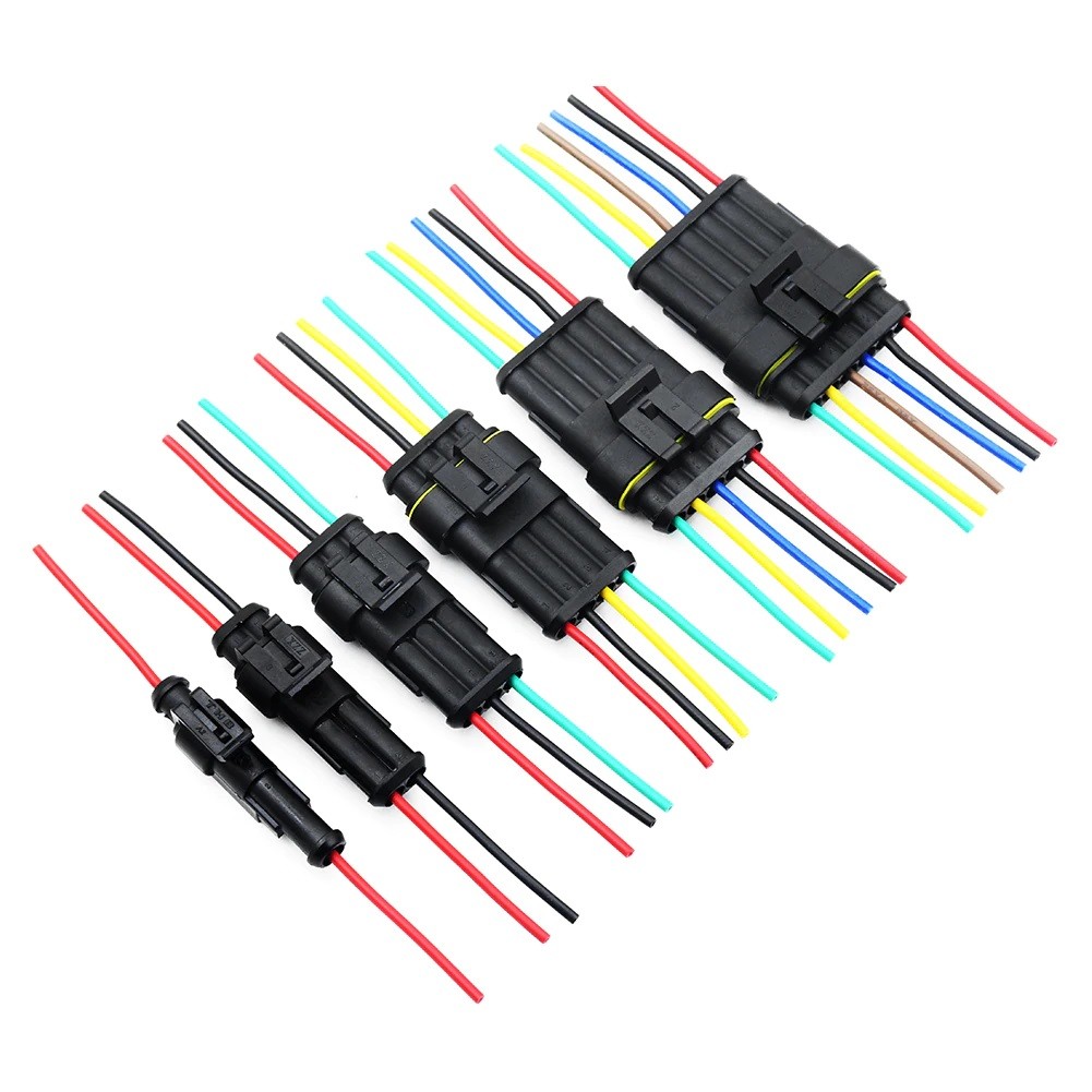 1-6 Pin Waterproof Male/Female Connectors Attached Wire Cable Colors Plug Sealed