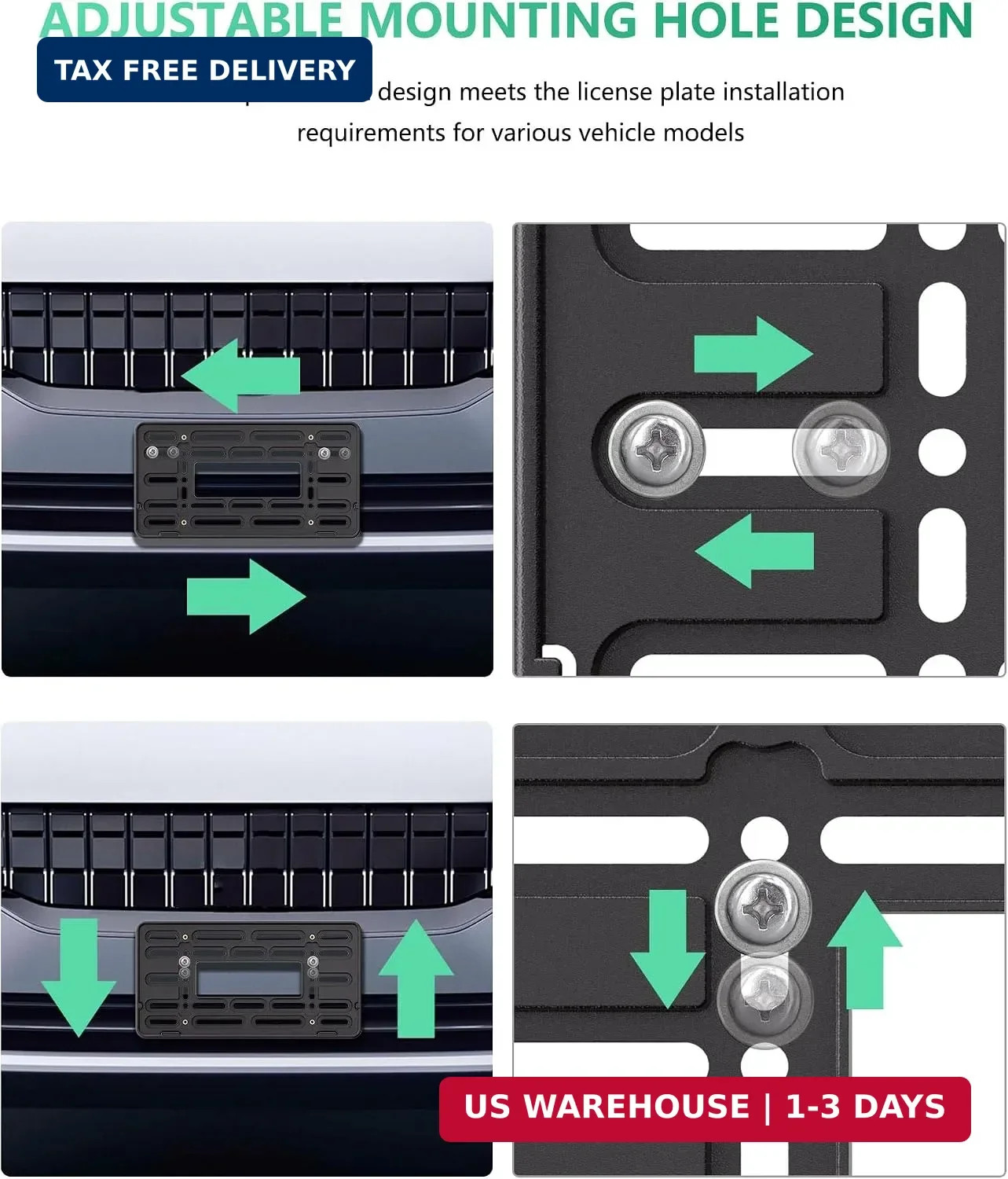 Front License Plate Mount Bracket, Car Plate Holder Universal Mounting Kit | Upg