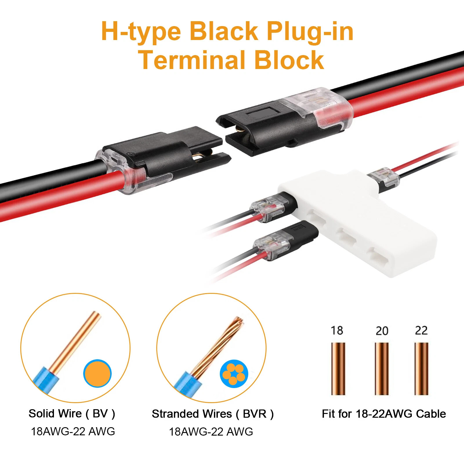 50pcs Double-Wire Plug-in Connector Cable Clamp with Locking Buckle No-Stripping