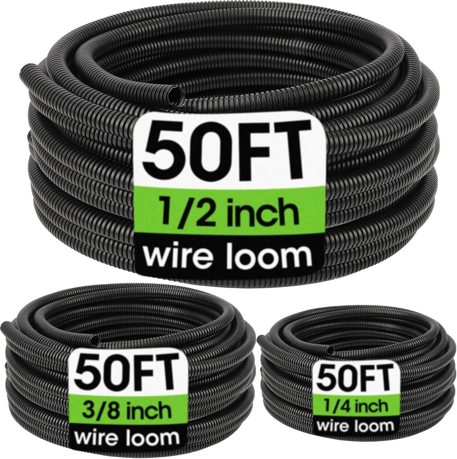 Wire Loom 1/4″, 3/8″, 1/2″, 3/4 Inch X 30 FT, Split Wire Loom Tubing Wire Condui