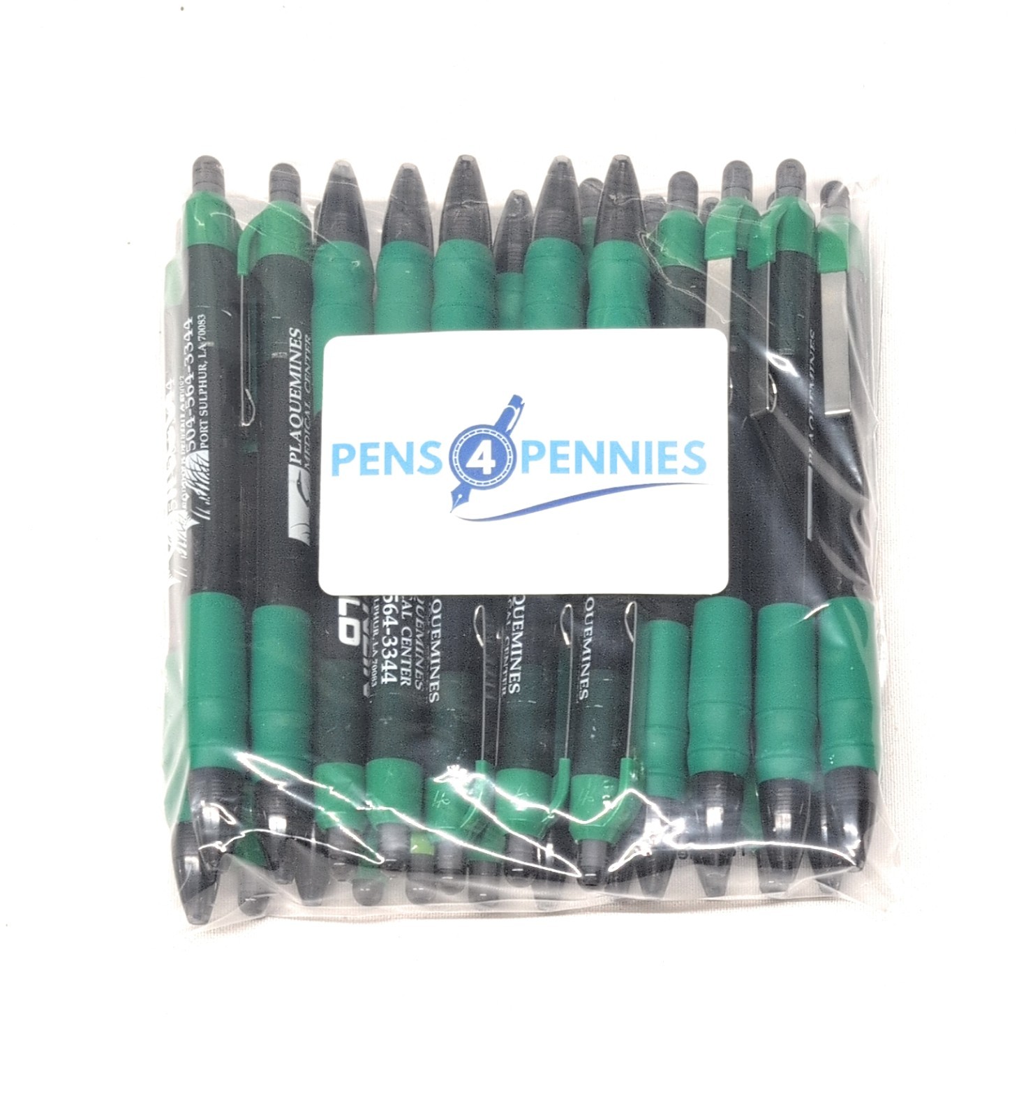 20ct Lot Misprint Click Pens MAXGLIDE Hub Pen Thick Rubber Grip GREEN w/BLUE INK