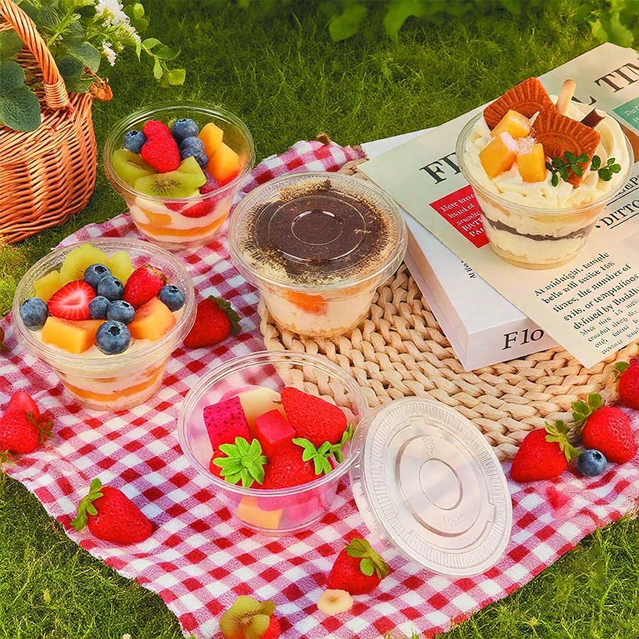 50 Sets 9 Oz Clear Disposable Plastic Portion Cups With Lids, Disposable Cups…