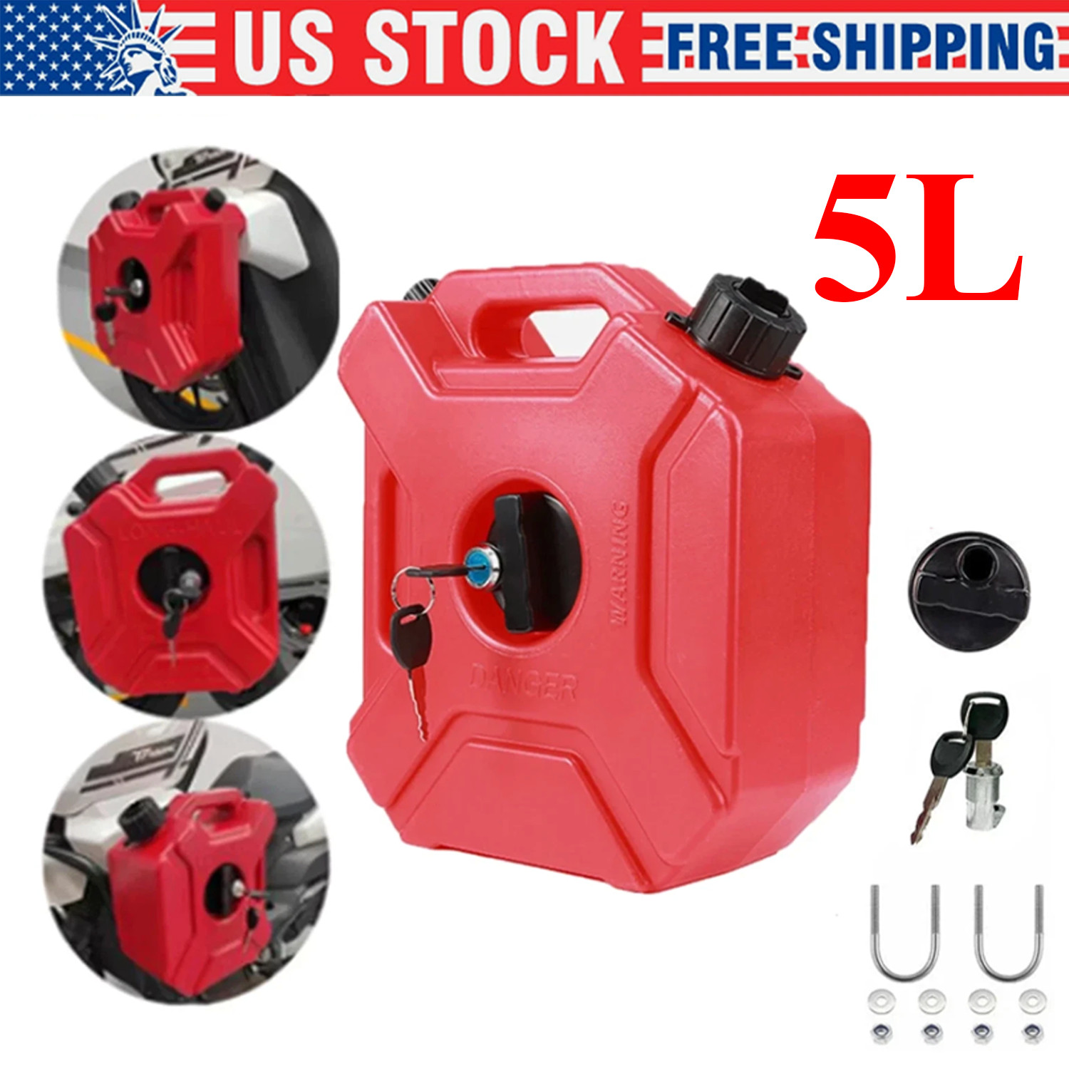 1.3 Gal Portable Gas Fuel Tank Petrol Storage Can For ATV UTV Motorcycle Car 5L