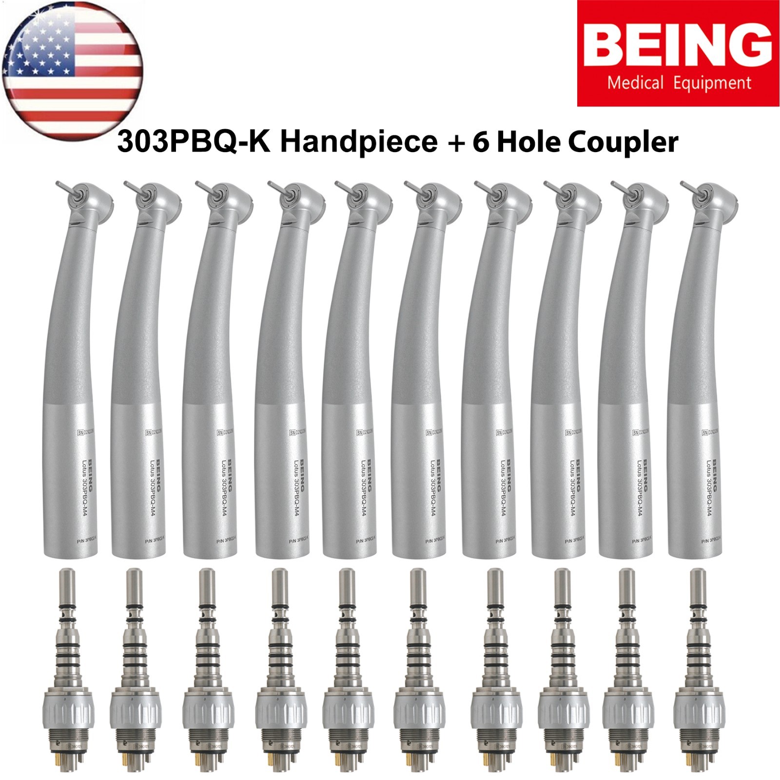 BEING Dental High Speed Fiber Optic Handpiece 4/6Hole Coupler Fit KaVo MULTIflex
