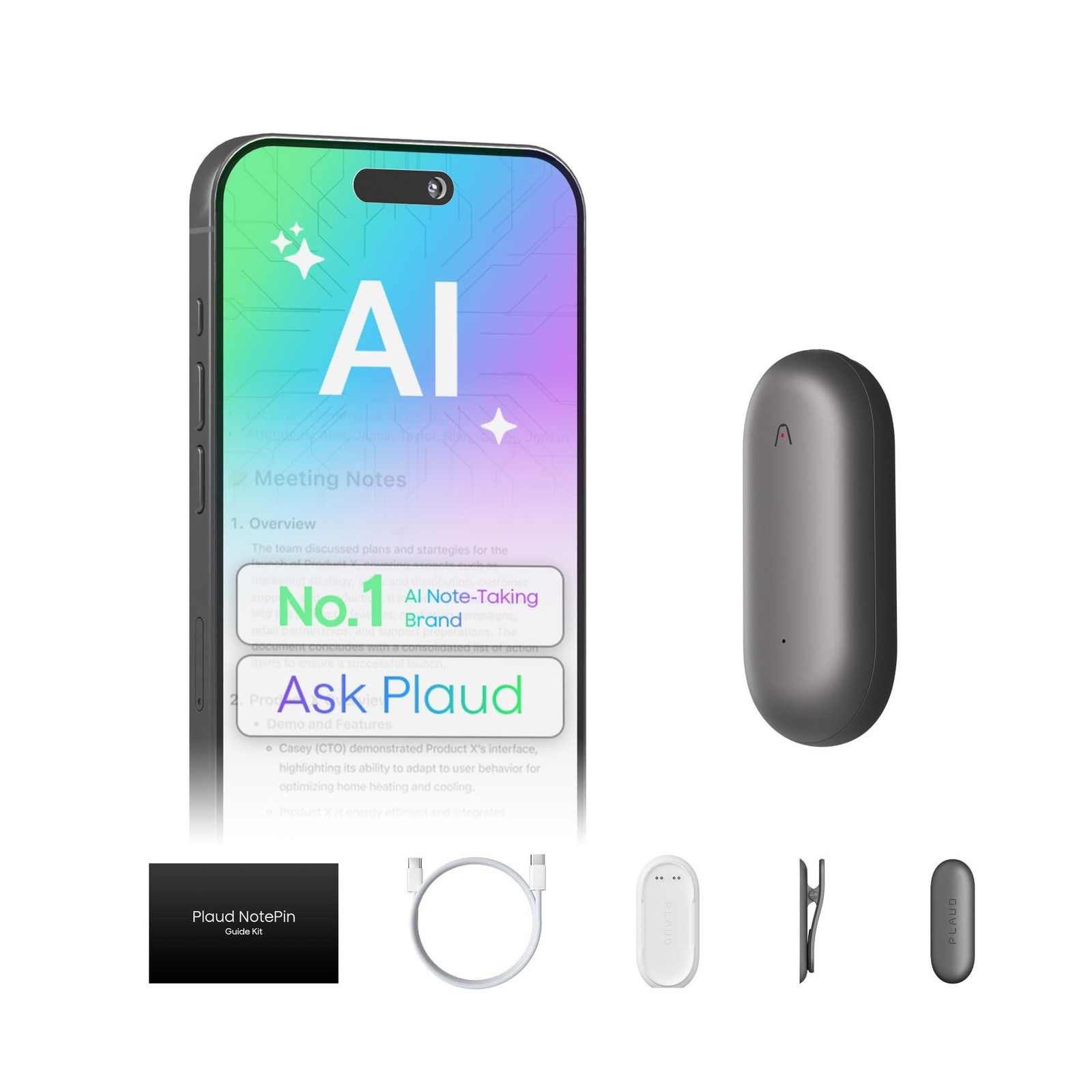 Plaud NotePin Voice Recorder, AI Voice Recorder, App Control, AI Notetaker, A…