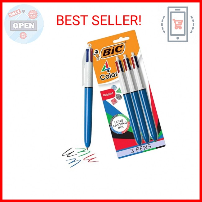 BIC 4-Color Original Retractable Ballpoint Pen with 1.0 mm Medium Point, 3-Count