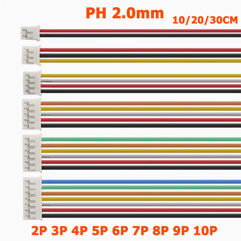 JST PH 2.0mm Male Connector Plug Cables Terminal Wire Single 2P-10Pin 10/20/30CM