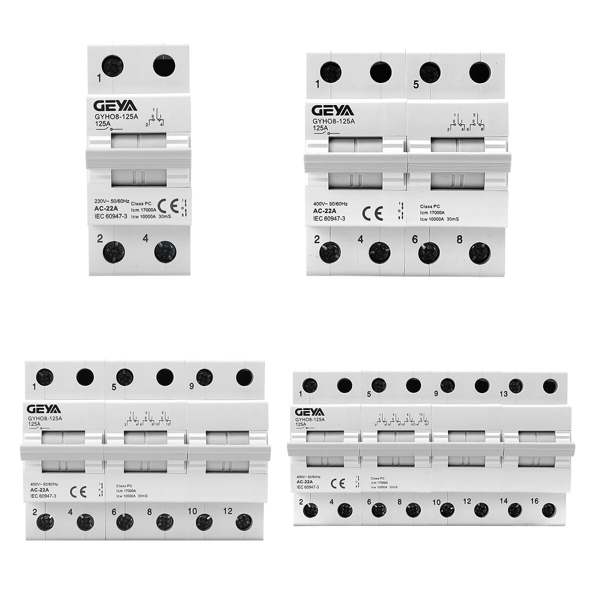 GEYA 2P Manual Changeover Transfer Switch 63/100/125A Dual Power Grid&Inverter
