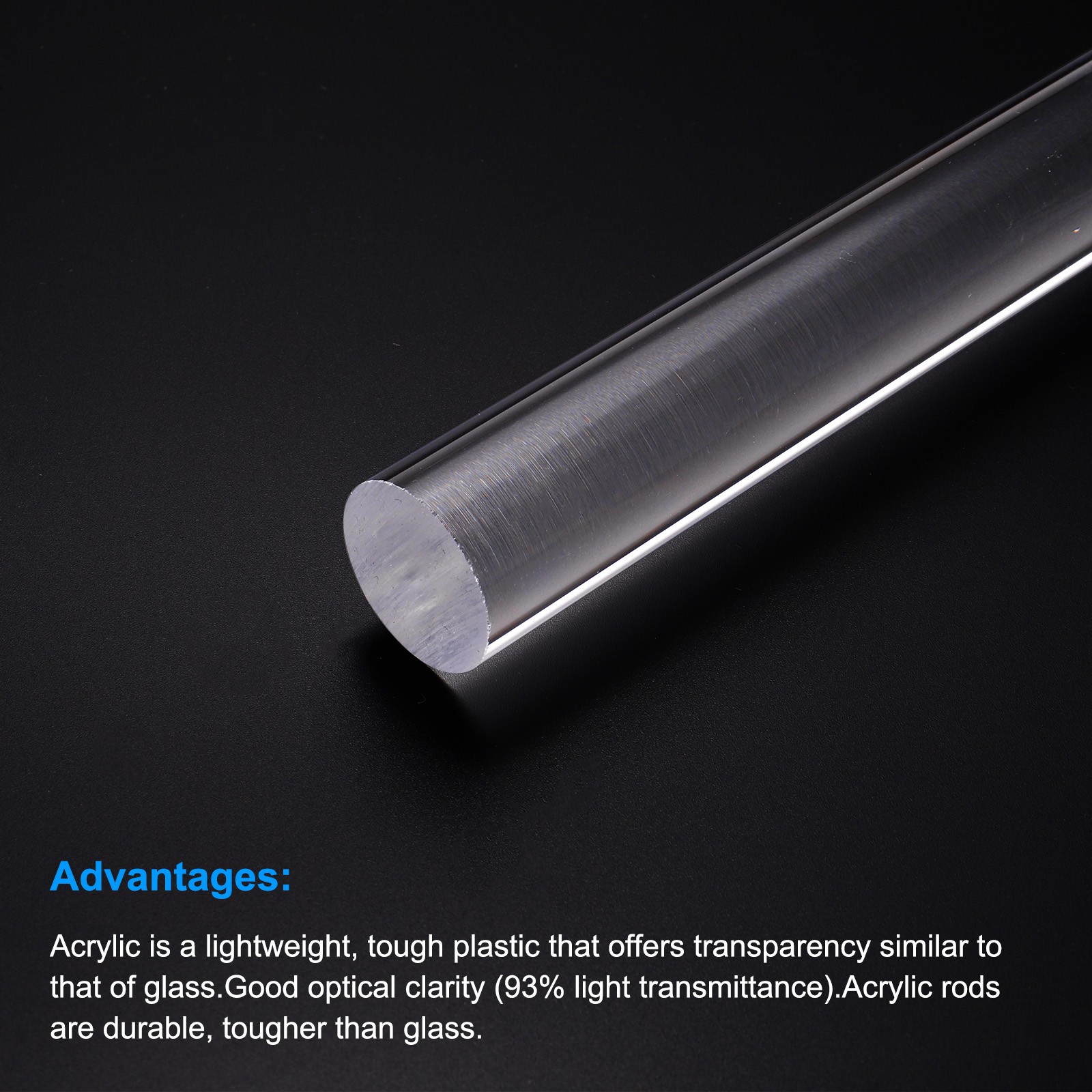 Acrylic Round Rod, 20mm x 24-inch Clear,Solid Plastic PMMA Bar Stick