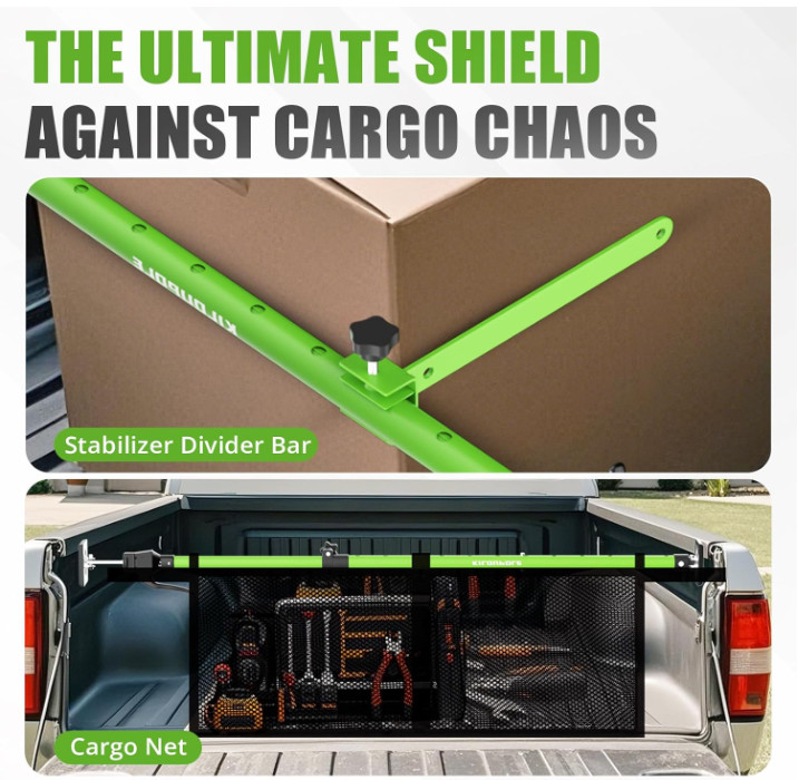 Barra de Carga Ajustable 40″-79″ para Pickup con Red Organizadora y Divisor. Nue