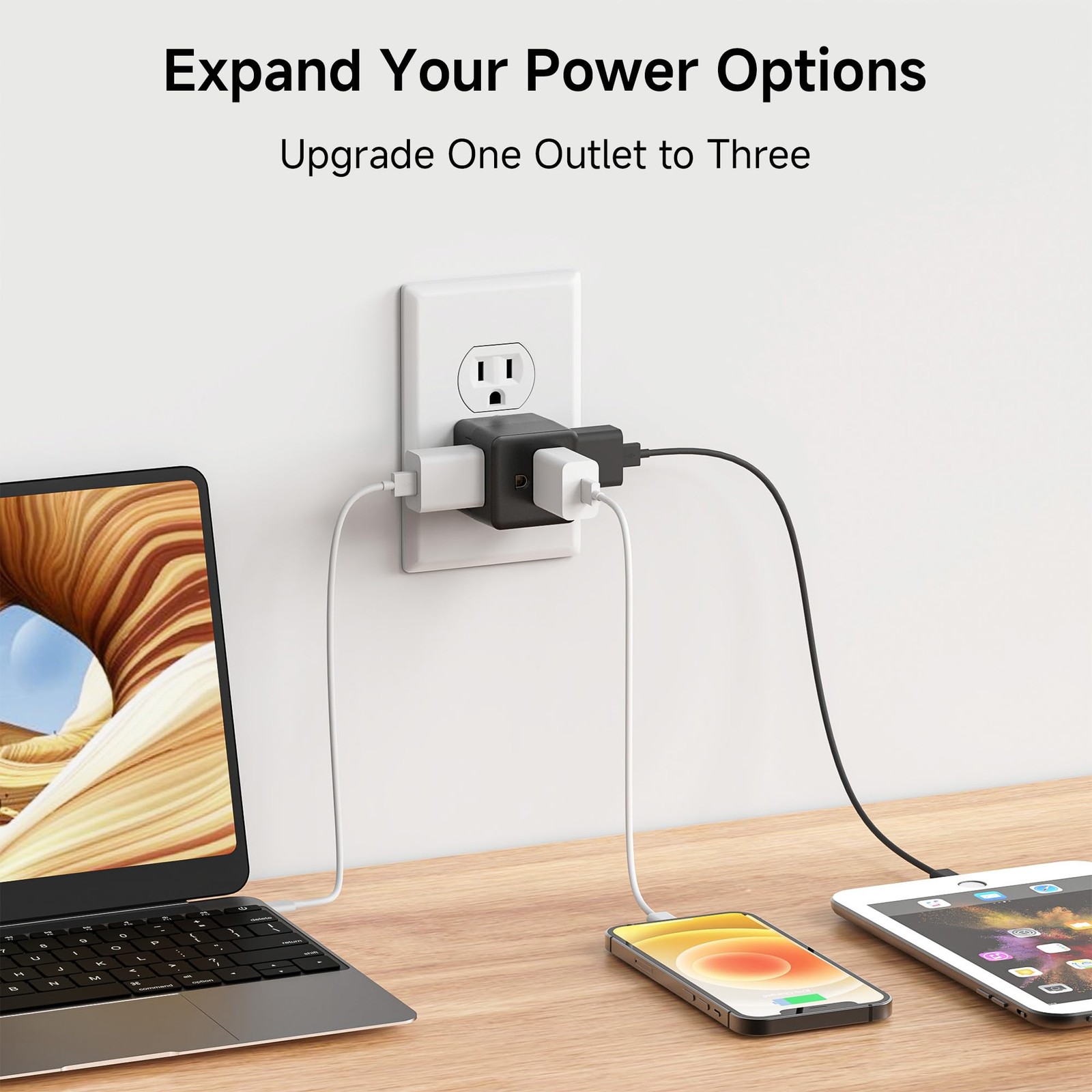 3 Pack 3 Outlet Wall Adapter Grounded Cube Power Tap Plug Splitter Black