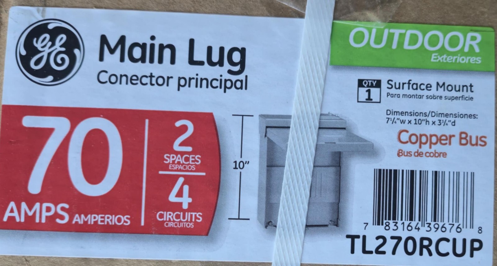 GE General TL270RCUP 70AMPS 2 Space / 4 Circuit Outdoor Electric Main Lug NEW