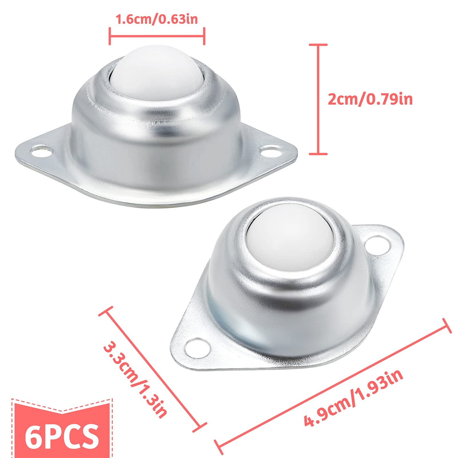 6PCS 5/8 Inch Nylon Ball Transfer Bearings 360 Degree Conveyor Rollers