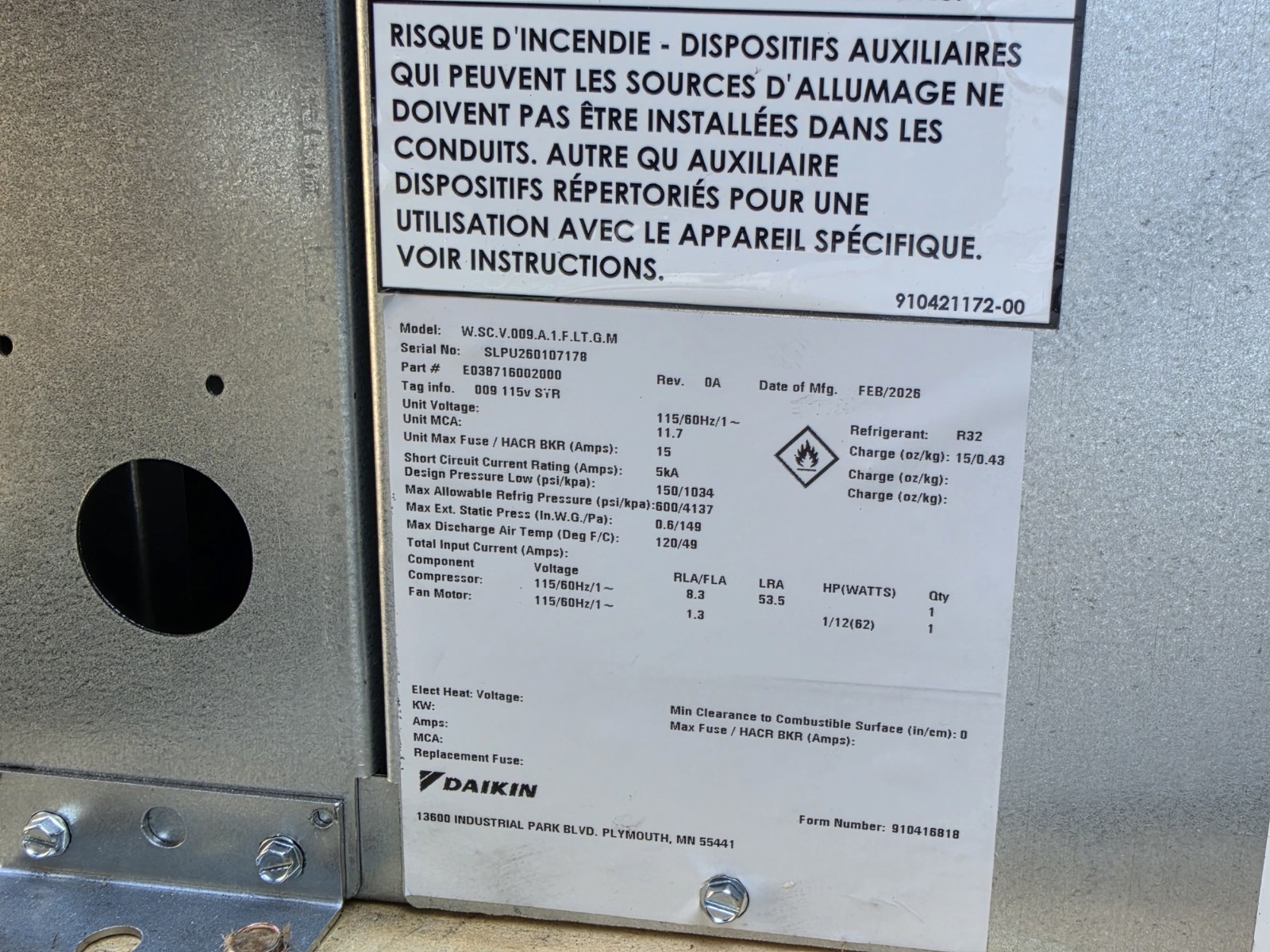Daikin Water Source Heat Pump Vertical Compact 115V 1Ph