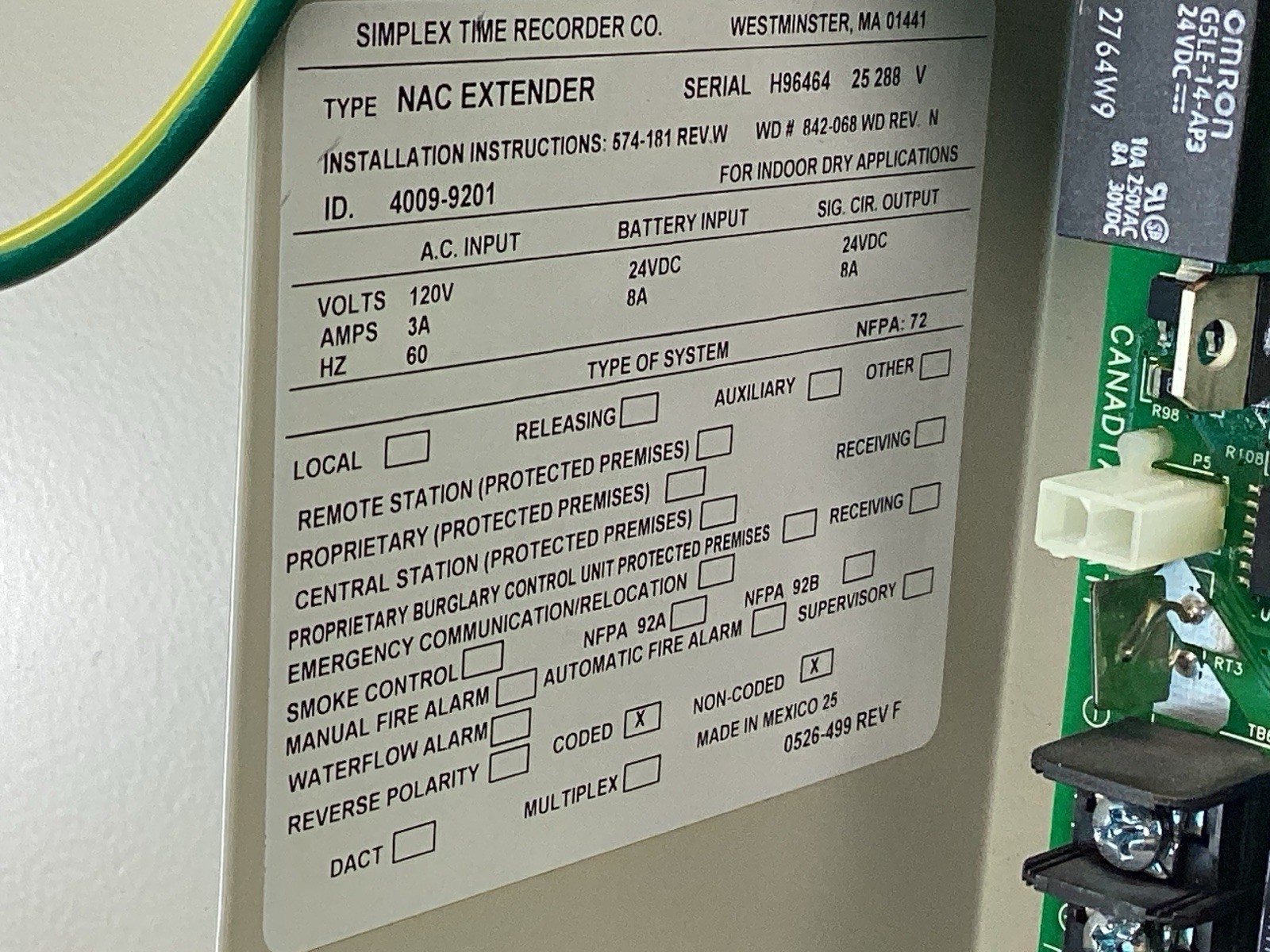 Simplex 4009 IDNet NAC Extender 4009-9201 Fire Alarm Panel – TESTED & WORKING