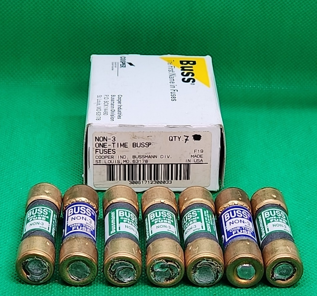 Lot of 7 – BUSSMANN BUSS NON-3 250V 3A ONE-TIME FUSE [MG5-3]