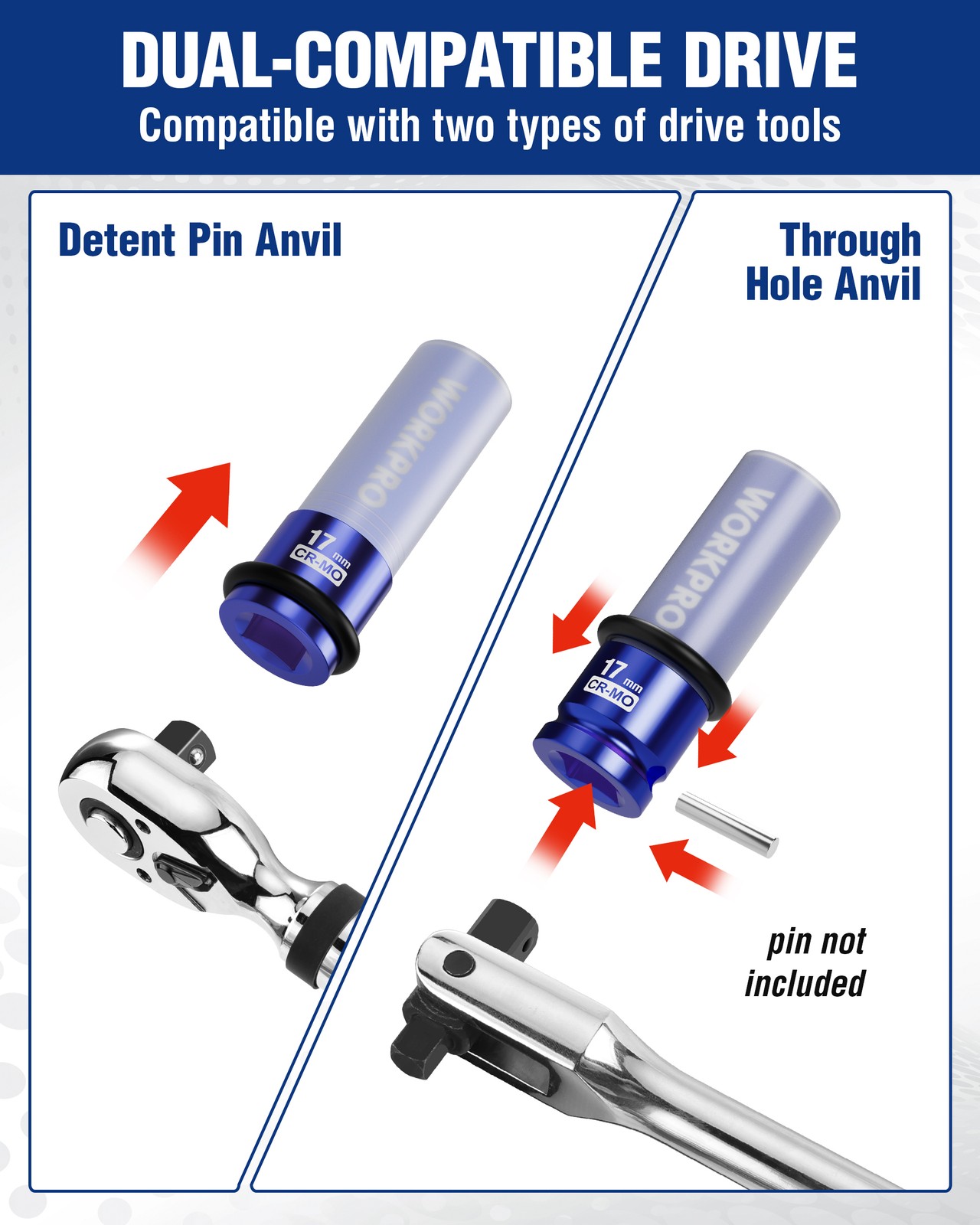 WORKPRO 4 Pcs 1/2″ Drive Lug Nut Impact Duty Socket Set 17-19-21-22mm Deep Thin