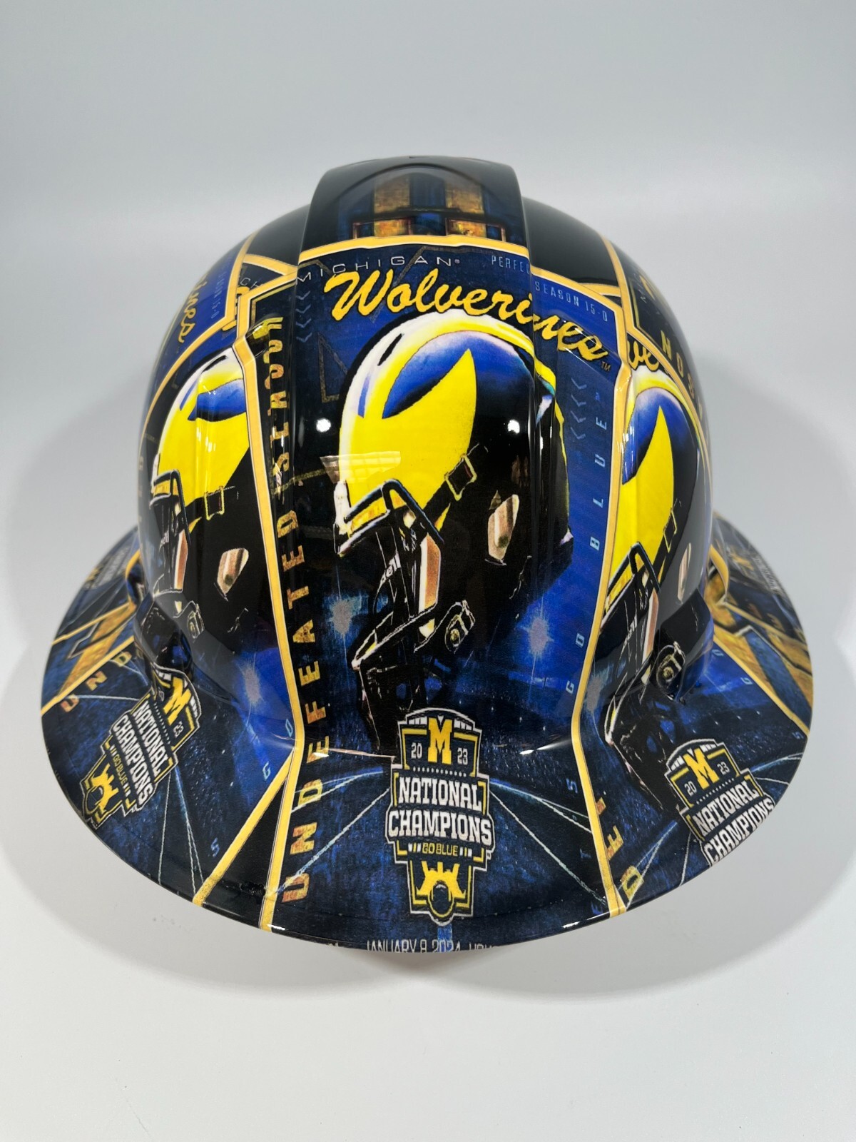New Full Brim Hard Hat Custom Hydro Dipped MICHIGAN WOLVERINES NATIONAL CHAMPION