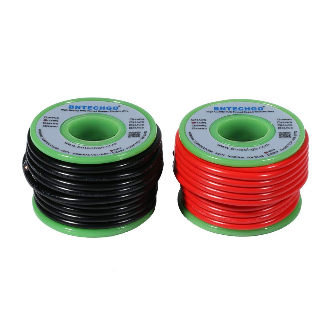 18 Gauge Solid Copper Wire Red Black 20ft Hook Up Tinned PVC 105C