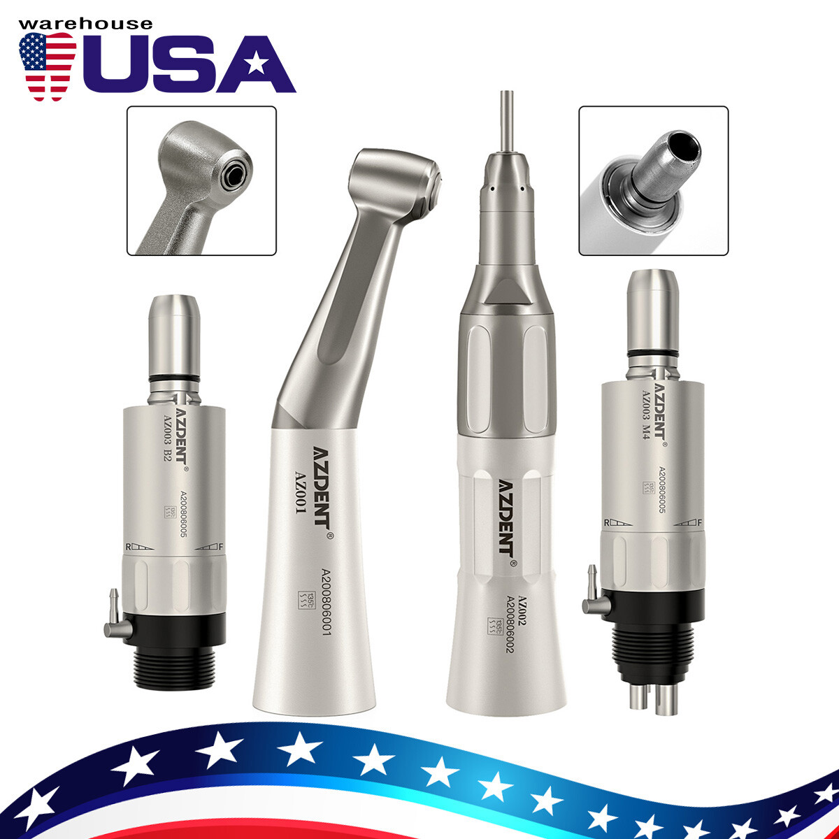 NSK Style Dental Low Speed Handpiece Kit Contra Angle Straight Air Motor 2/4Hole