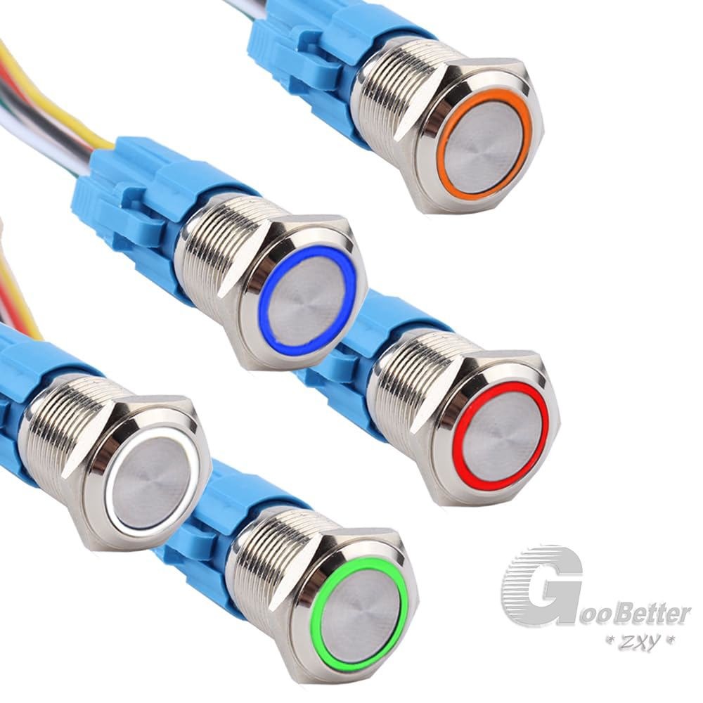 12mm LED ON OFF Waterproof Stainless Steel Latching Push Button Ring Switch