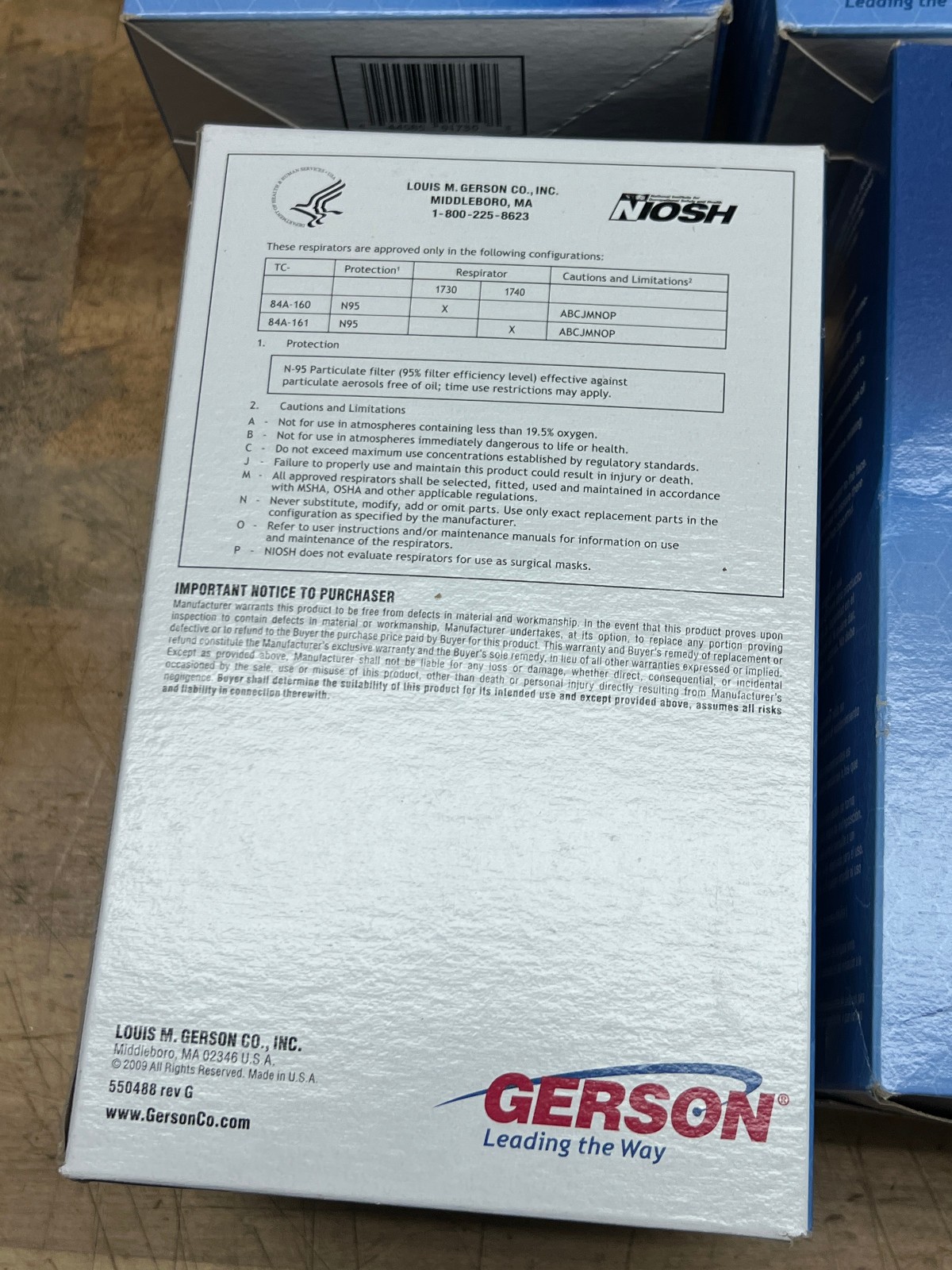 4 Pack Gerson 1730 Made In USA Particulate Respirator Mask 20 per box