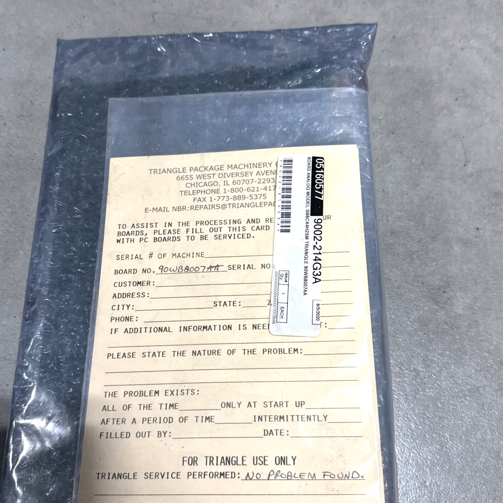 Triangle Package Machinery 90WB8007AA Analog Circuit Board w/ Papers *NEW*