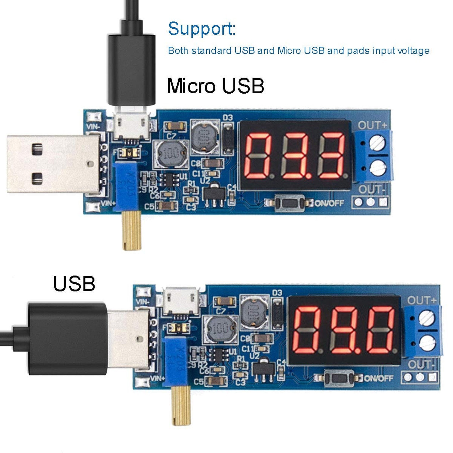 2PCS USB Buck Boost Converter Adjustable Step UP Step Down Power Supply Modul…