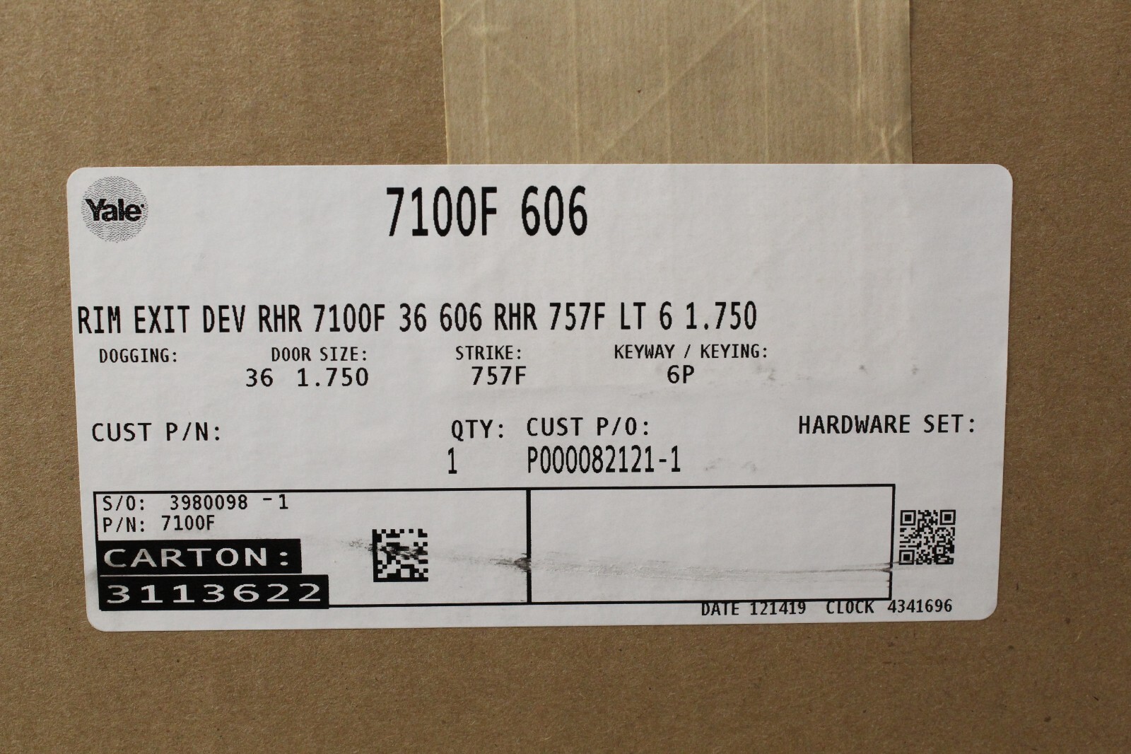 BRAND NEW Yale Commercial 3′ Rim Exit Device 7100F 36″ 606 Satin Brass