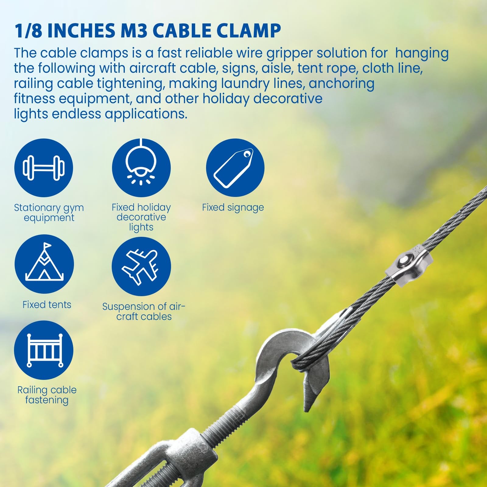 8PCS 1/8 Inches M3 304 Stainless Steel Wire Rope Cable Clip 8PCS-M3(1.5-3mm)