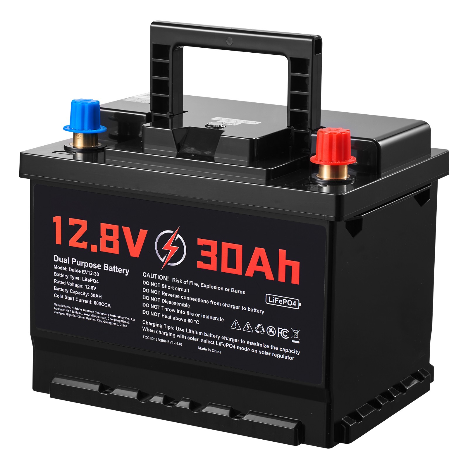 12V 30Ah Dual Function LiFePO4 Lithium Battery with 600 CCA for Starting Cycling