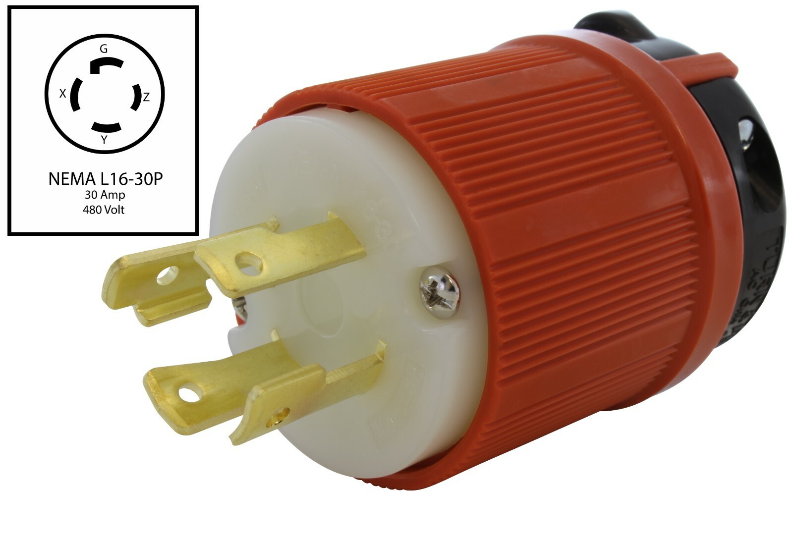 30A 480V NEMA L16-30P 4-Prong Locking Male Plug Assembly by AC WORKS®