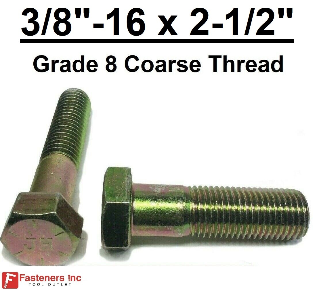 3/8-16 x 2-1/2″ (PT) Hex Bolt Yellow Zinc Plated Grade 8 Cap Screw Coarse Thread