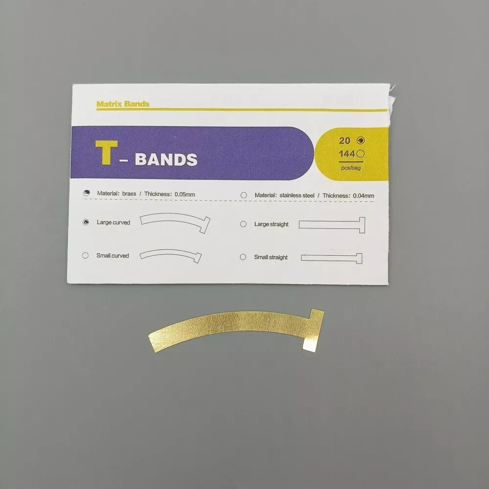 20Pcs/Bag Dental Matrix T Bands Brass Curved Straight for Primary Molars 0.05mm