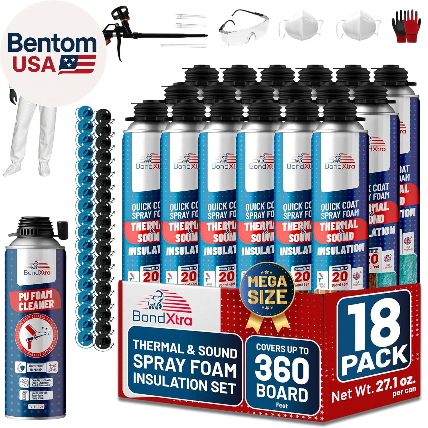 Spray Foam Insulation Kit (18 X 32.80 Oz/930 Gr – 480 Board Feet), Self-Expandin