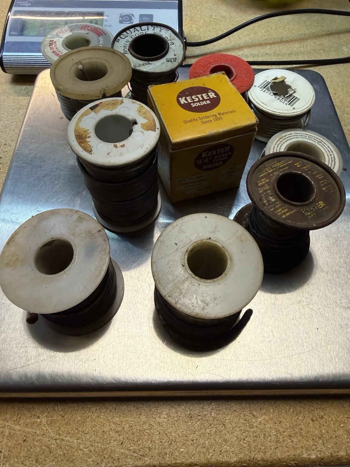 Lot Of 11 Rolls Of Soldering Wire – Various Sizes – 6.8 Lbs Total