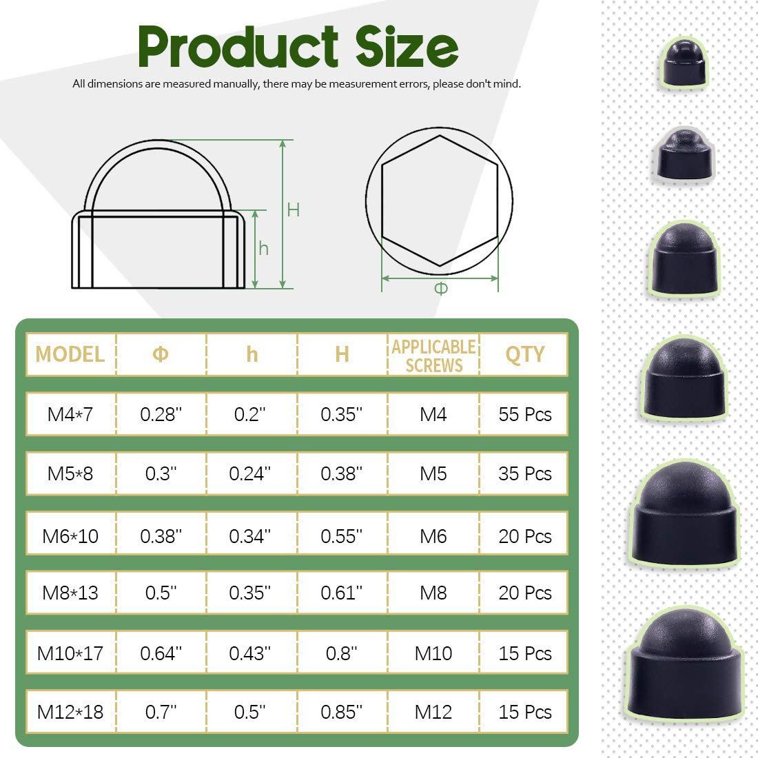 161Pcs Bolt Covers Screw Caps Hex Head Bolt Covers Black Plastic Dome Bolt Nut P