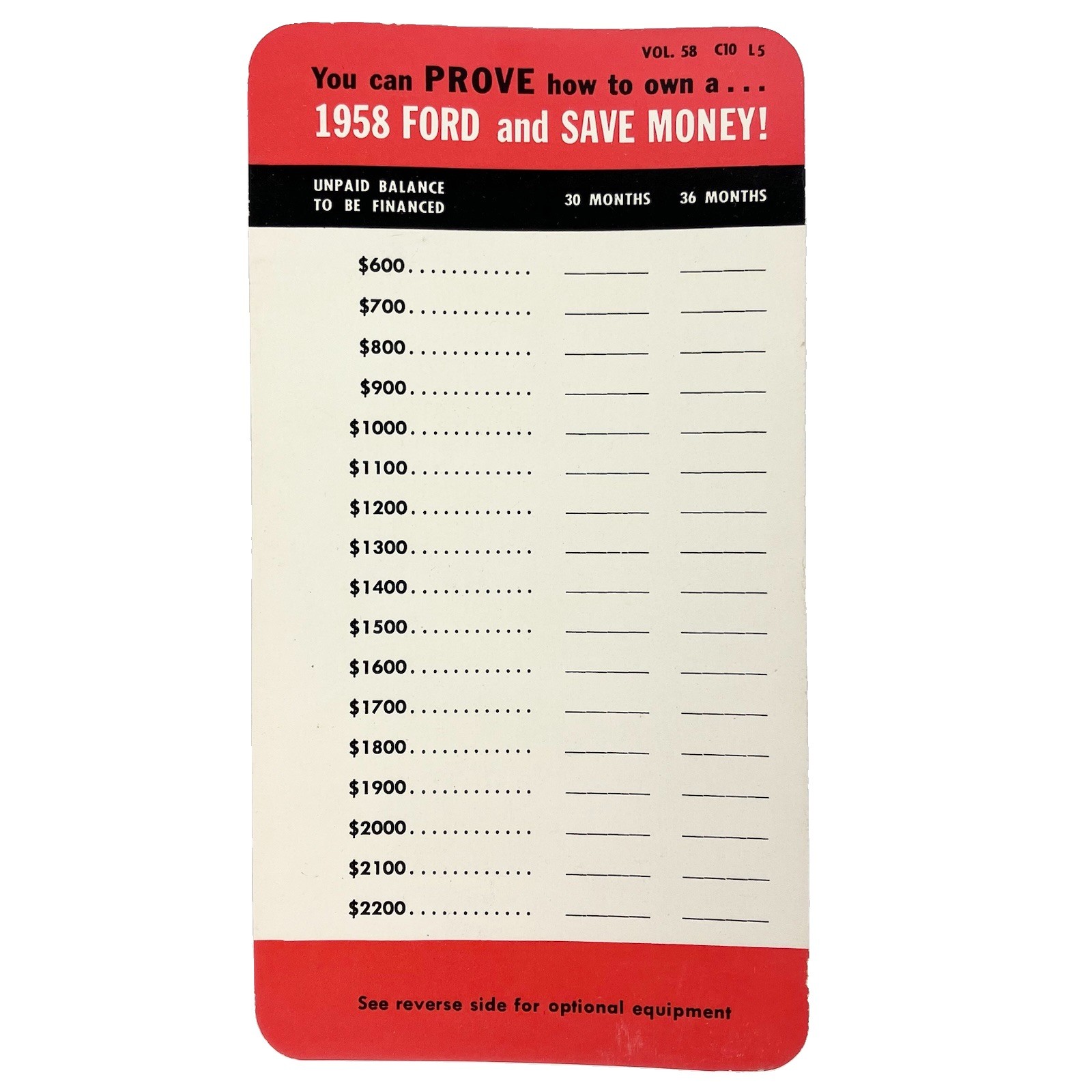 OEM 1958 Ford Optional Equipment Payment Salesman Brochure Promo Features FOMOCO