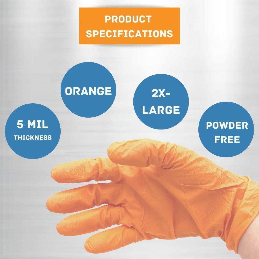Orange Nitrile Disposable Medical Examination Gloves, 5 Mil, Latex & Powder Free