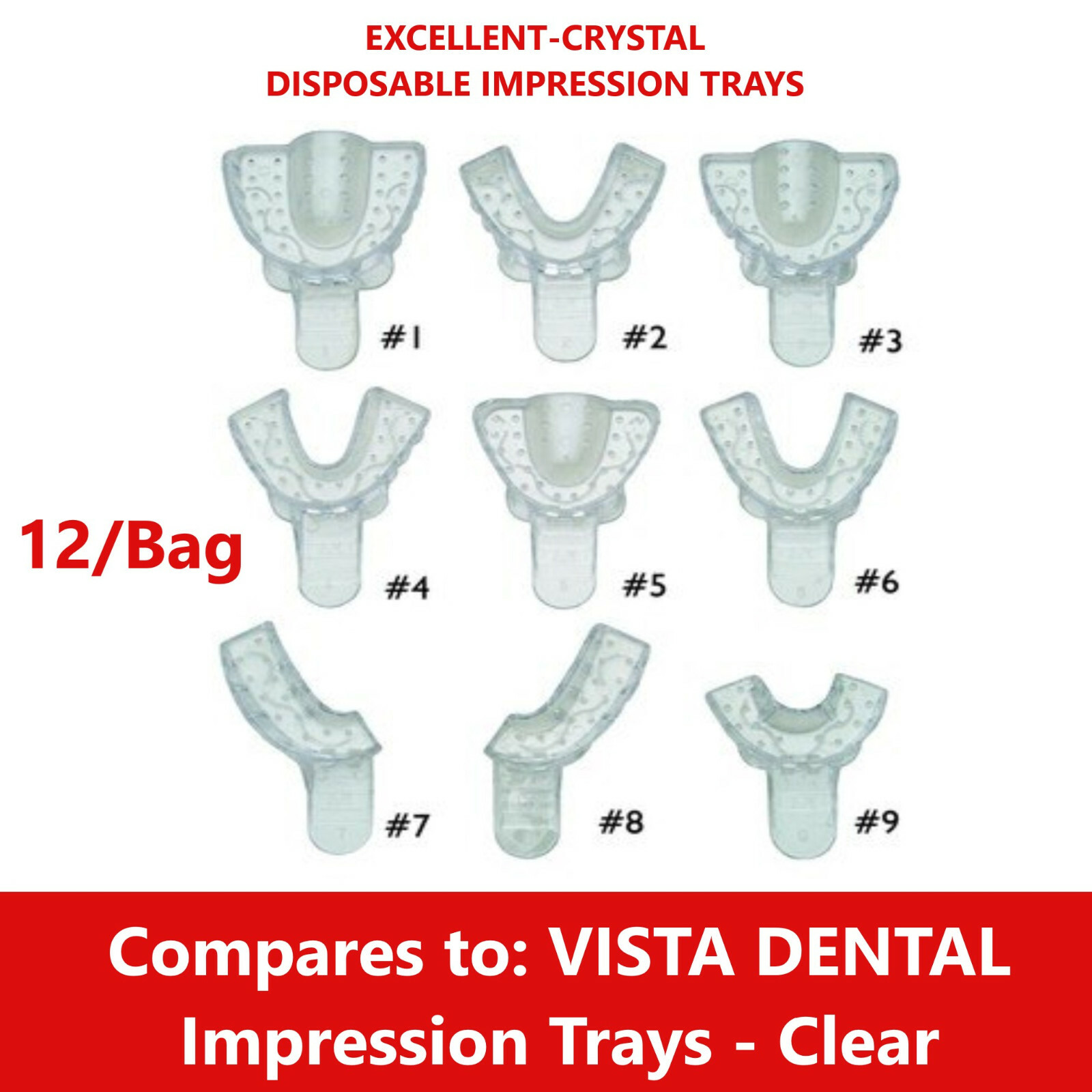 Dental Clear VPS Impression Trays Excellent Crystal (CHOOSE SIZE) (1 Bag of 12)
