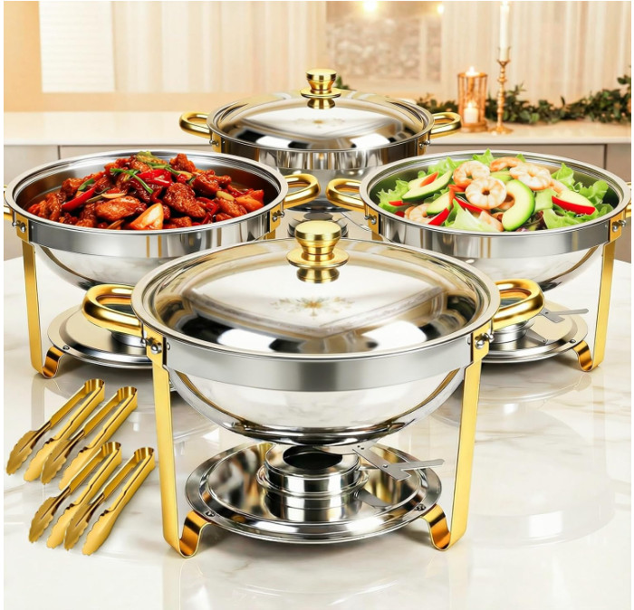 Set buffet 4 calentadores 6QT acero inoxidable dorado para eventos y fiestas