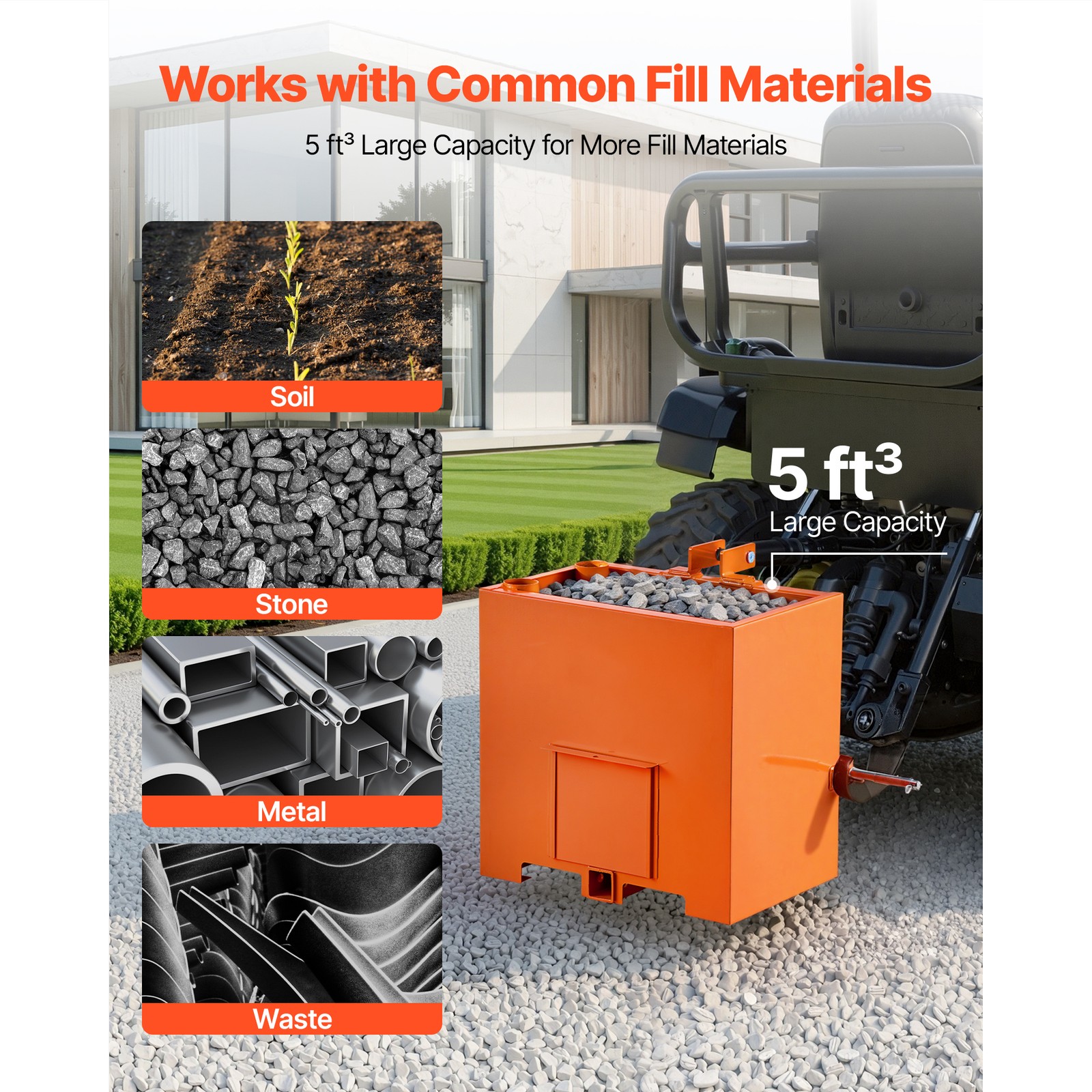 Ballast Box 3 Point Category 1 Tractor 5ft³ Capacity 800lbs Counterweight Orange